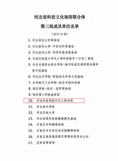 喜讯！UG环球官方网汽车工程学院成功入选河北省科技文化场馆联合体第三批成员单位 第 2 张